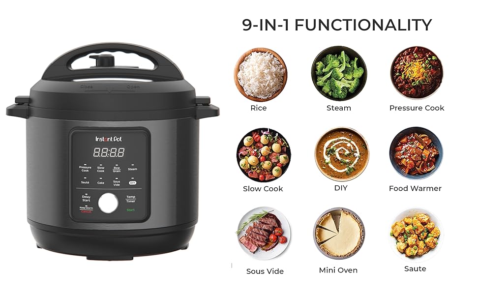 Instant Pot Essential 6QT (5.7L) 9-in-1 Electric Pressure Cooker, SS304 Stainless Steel Inner Pot, Original USA Brand, Slow Cook, Sauté, Steam, Cook Rice & Sous Vide, DIY (40°C to 190°C), 230V