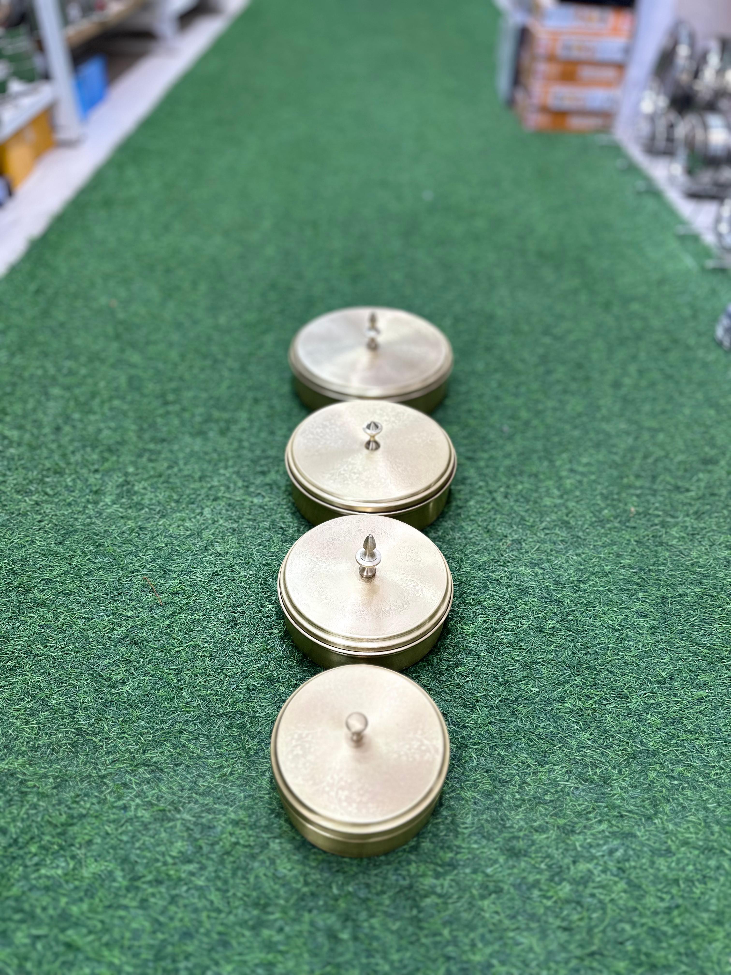 LIME Pure Brass Masala Box Set with Brass Spoon Container
