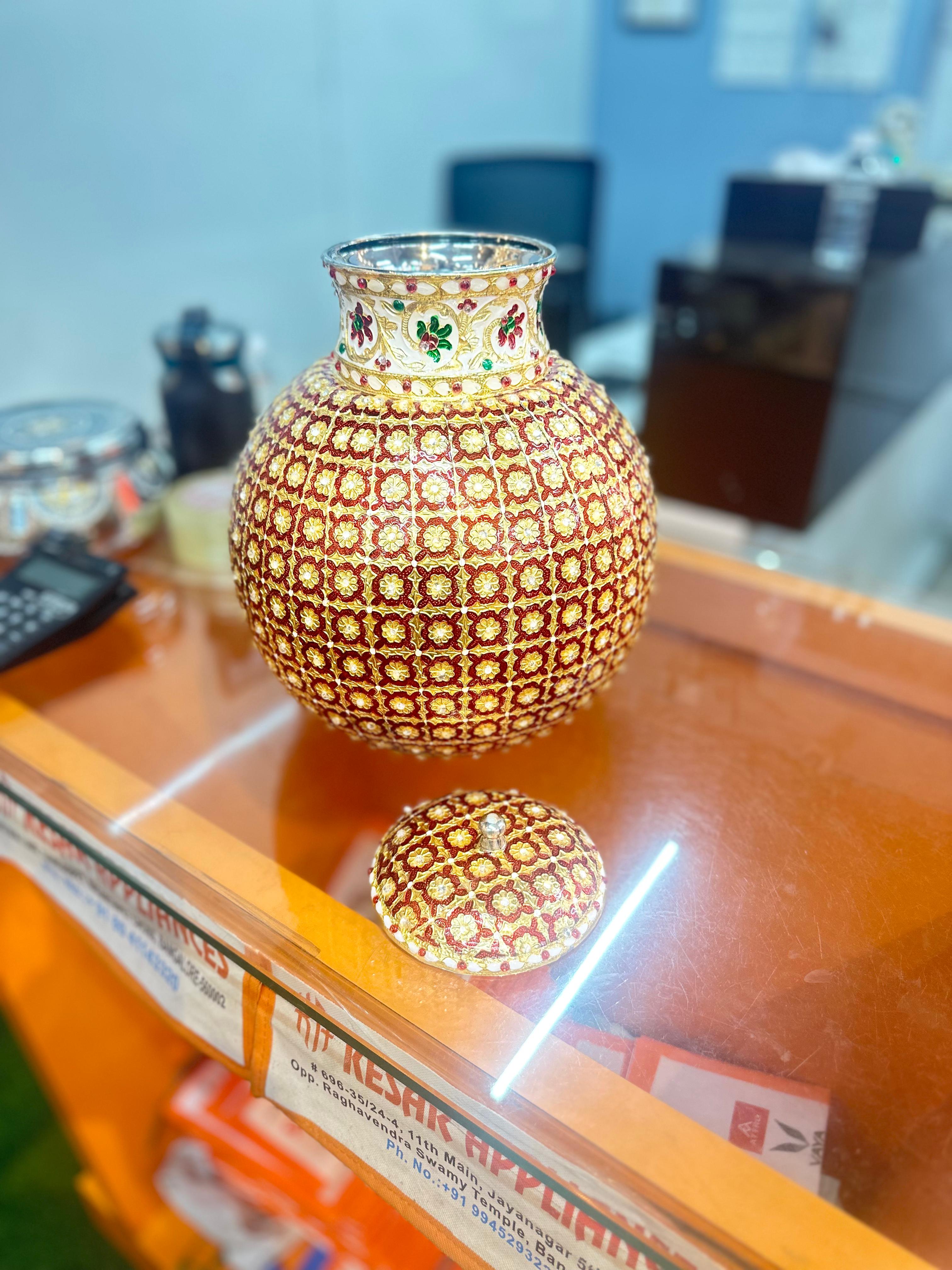 LIME Meenakari Decorated, Big Stainless Steel water Pot with Mirror Lamination (10 litres)