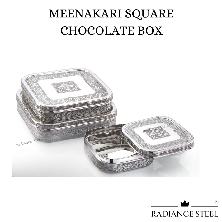 Lime Meenakari Stainless Steel Square Chocolate Box