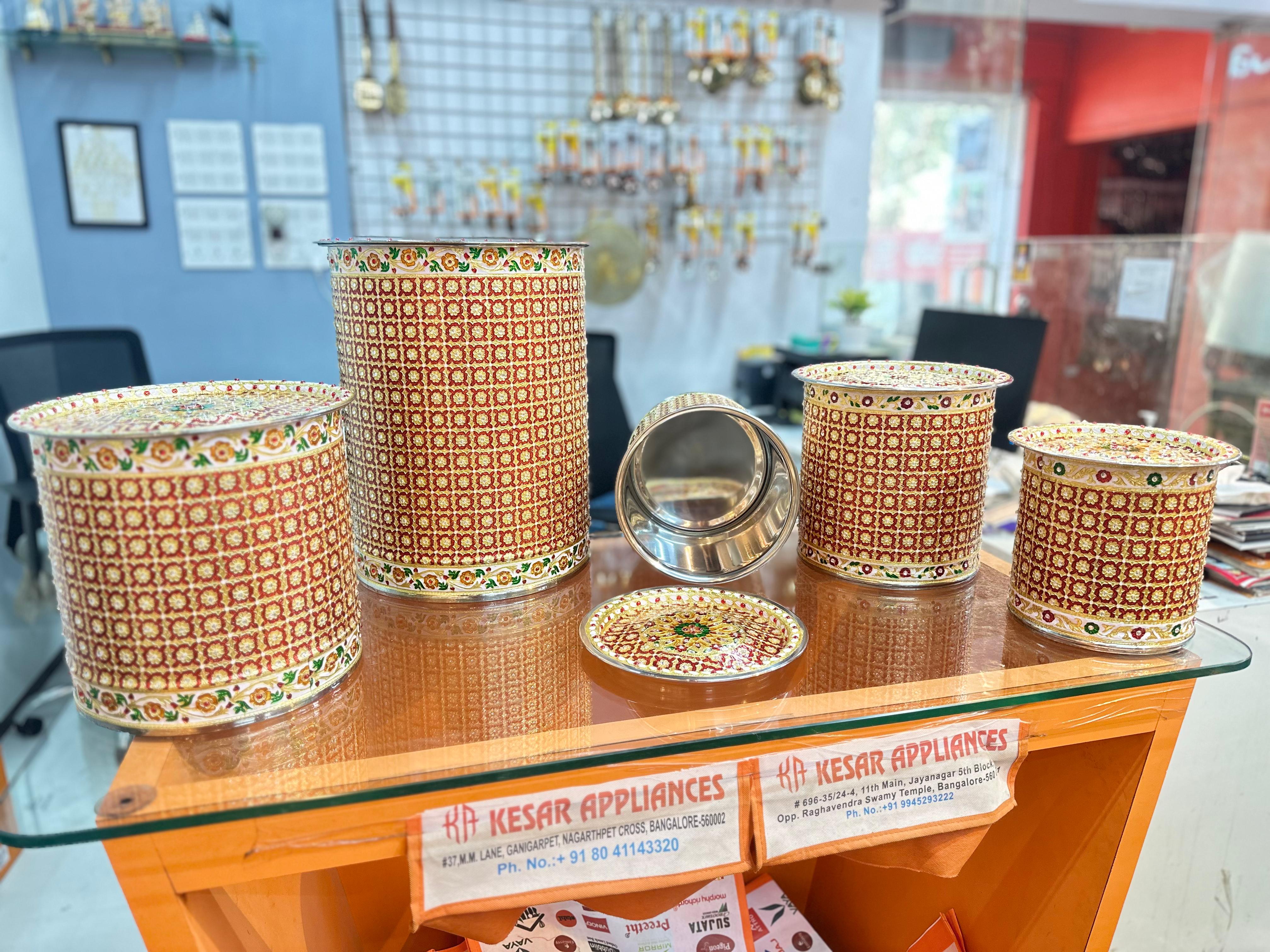 LIME Stainless Steel meenakari Designer pavali Grain Storage Container Canister
