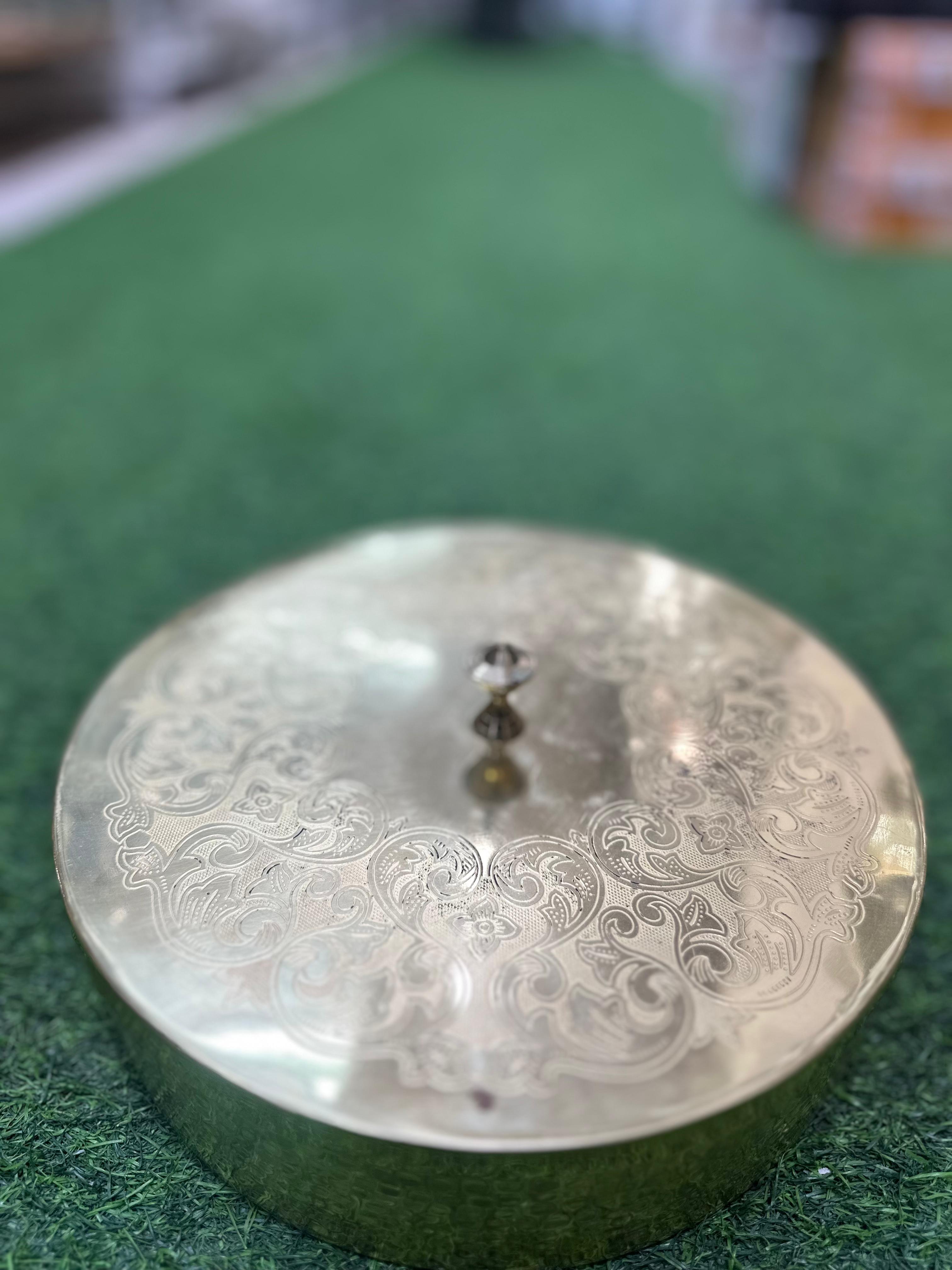 LIME Pure Brass Masala Box Set with Brass Spoon Container Hammered