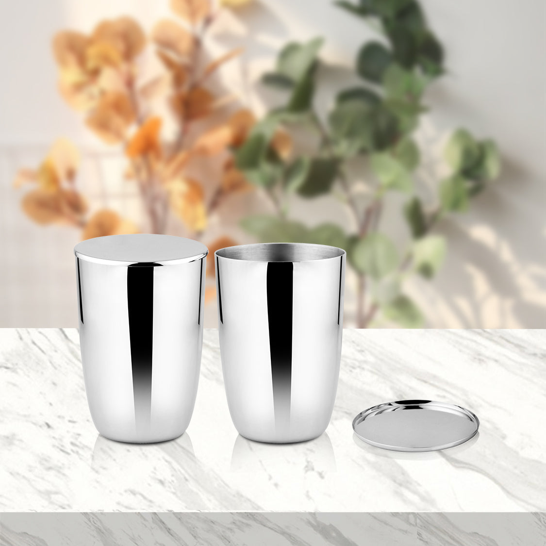 Stainless Steel 2 PCS Glass with SS Lid Impression