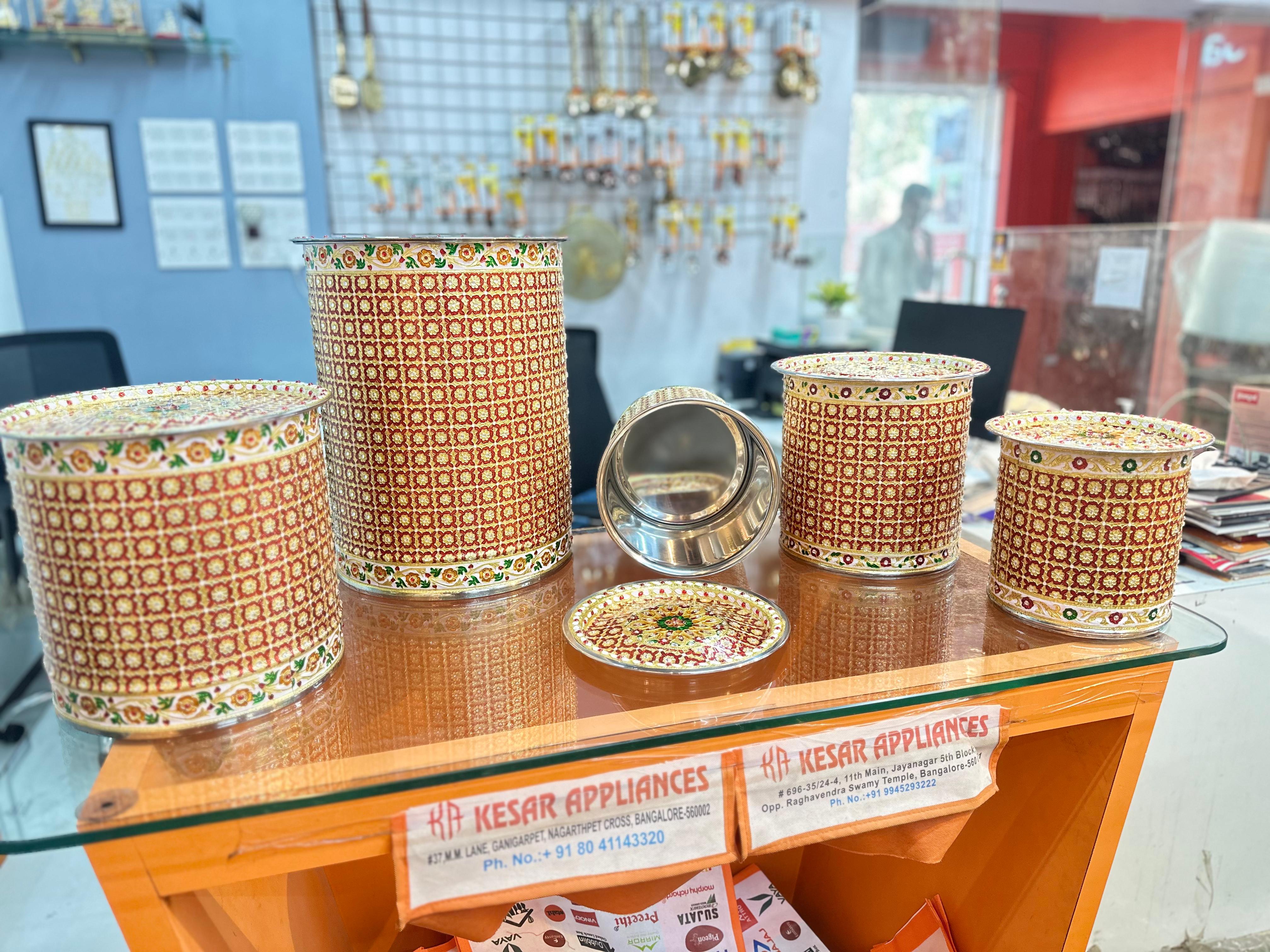 LIME Stainless Steel meenakari Designer pavali Grain Storage Container Canister