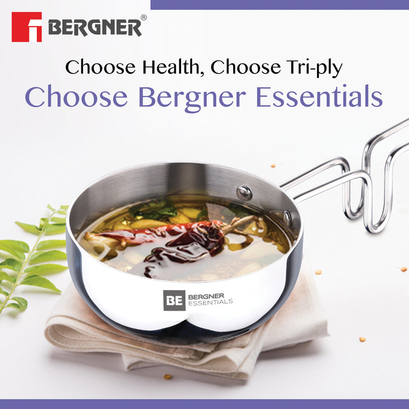 Bergner BE Essentials Tri-Ply Stainless Steel Tadka Pan - Induction Bottom (5-Year Warranty)