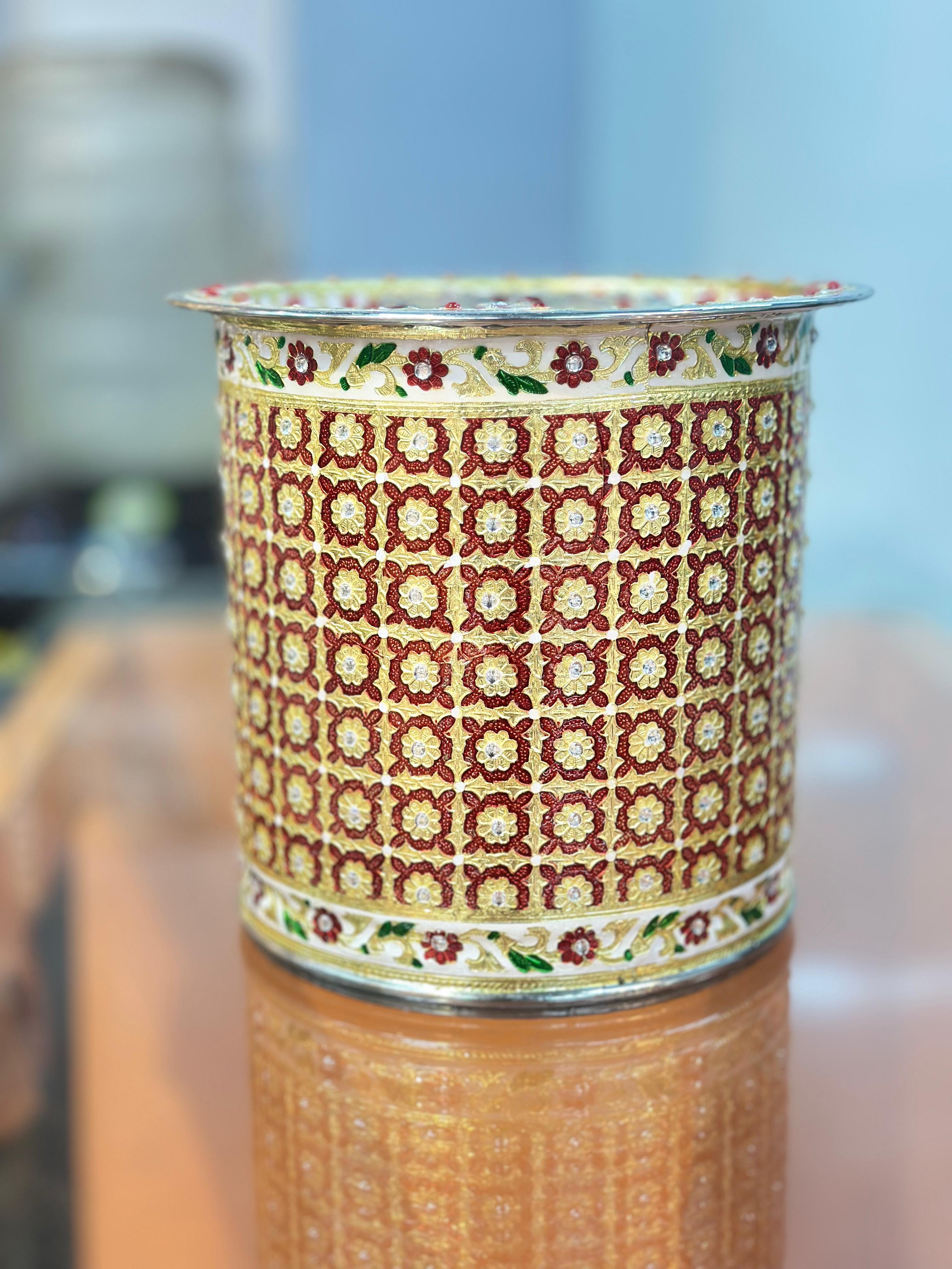 LIME Stainless Steel meenakari Designer pavali Grain Storage Container Canister