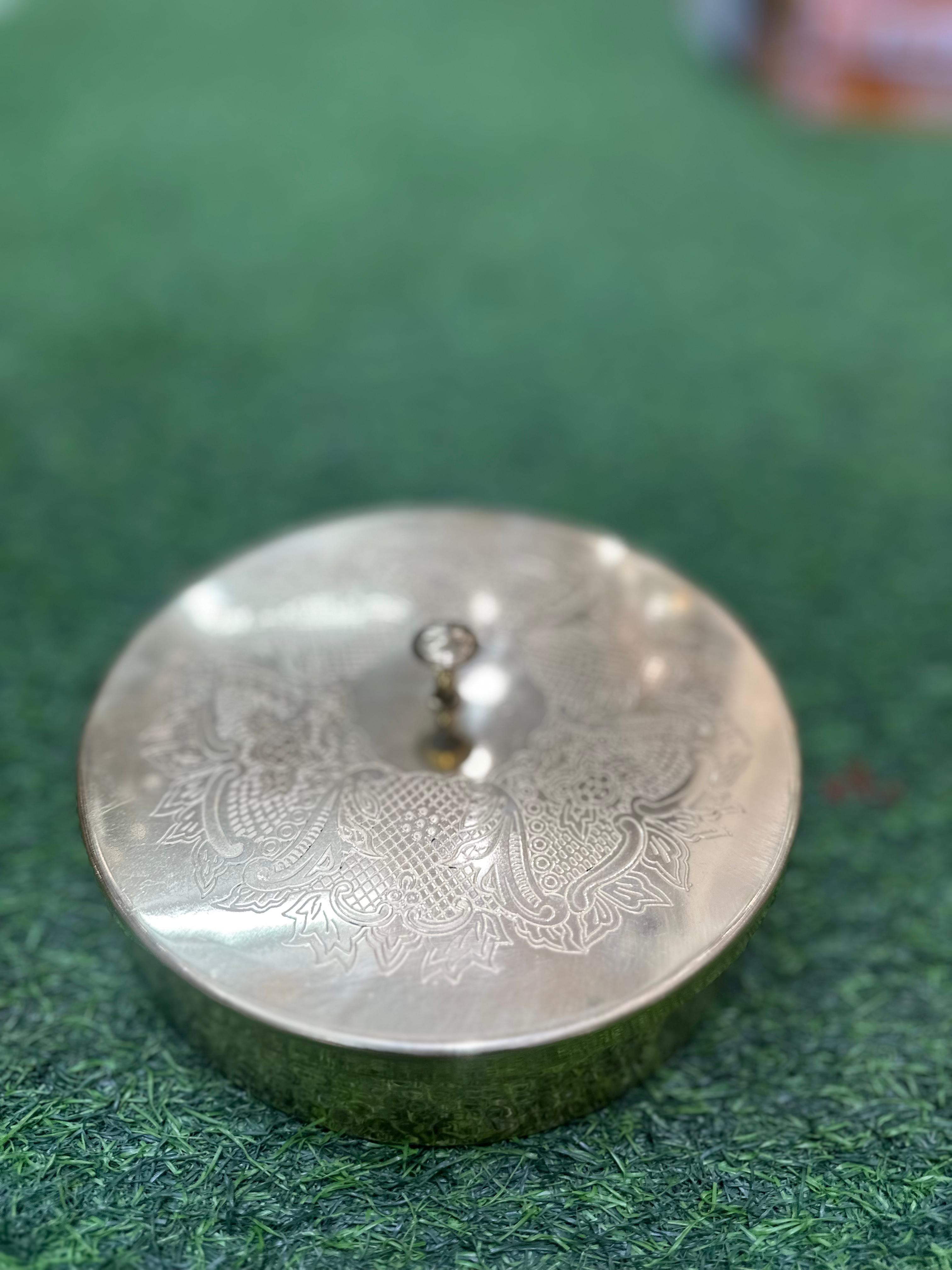 LIME Pure Brass Masala Box Set with Brass Spoon Container Hammered