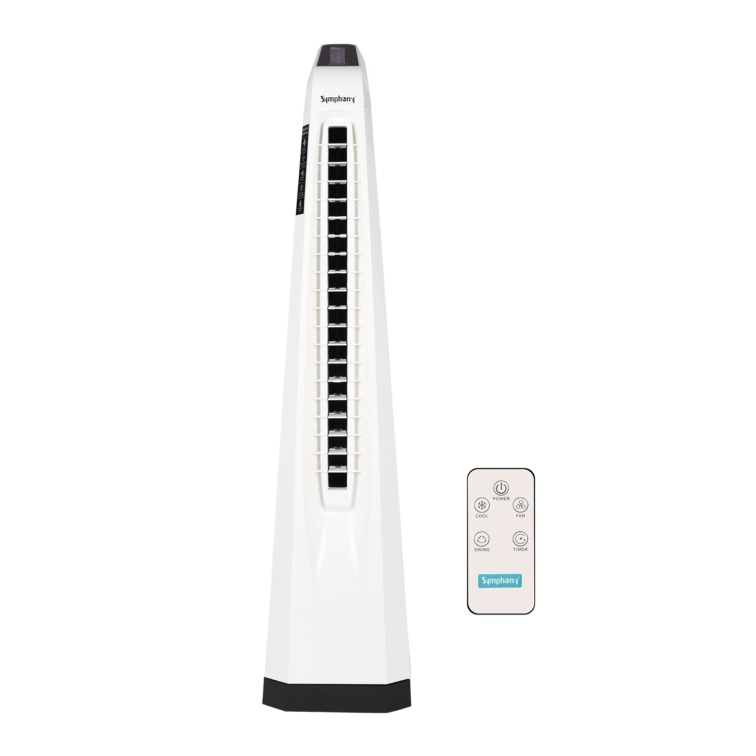 Symphony Surround-i High Speed Bladeless Technology Tower Fan for Home With Touchscreen Control Panel, Remote, and Swivel Action