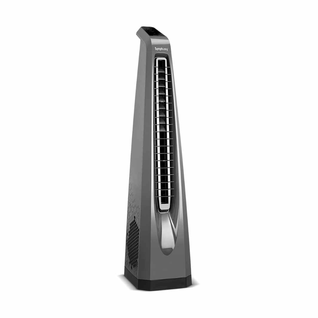 Symphony Surround-i High Speed Bladeless Technology Tower Fan for Home With Touchscreen Control Panel, Remote, and Swivel Action