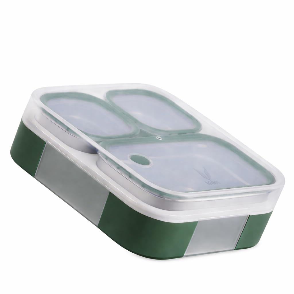 VAYA Tydbyt Lunch Box for Office Use, Tiffin Box Stainless Steel with 3 Containers, Slim Compact & Travel Friendly Bento Box, Easy to Carry Design, Coral Crush