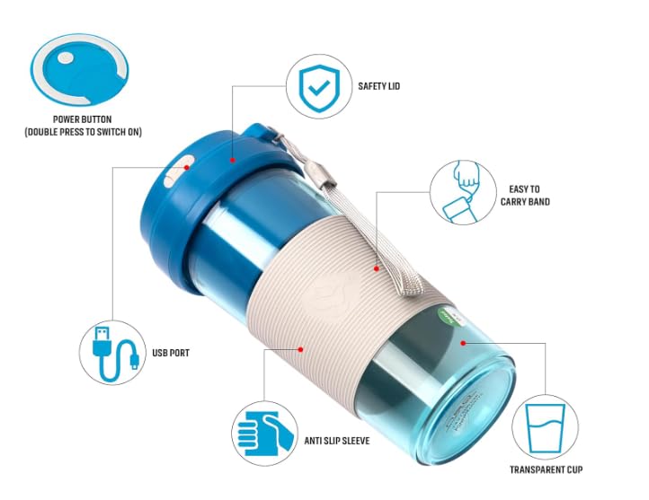 Pigeon Neo USB rechargeable Personal Blender for Smoothies, Shakes with Juicer Cup Jar, 330 ml,