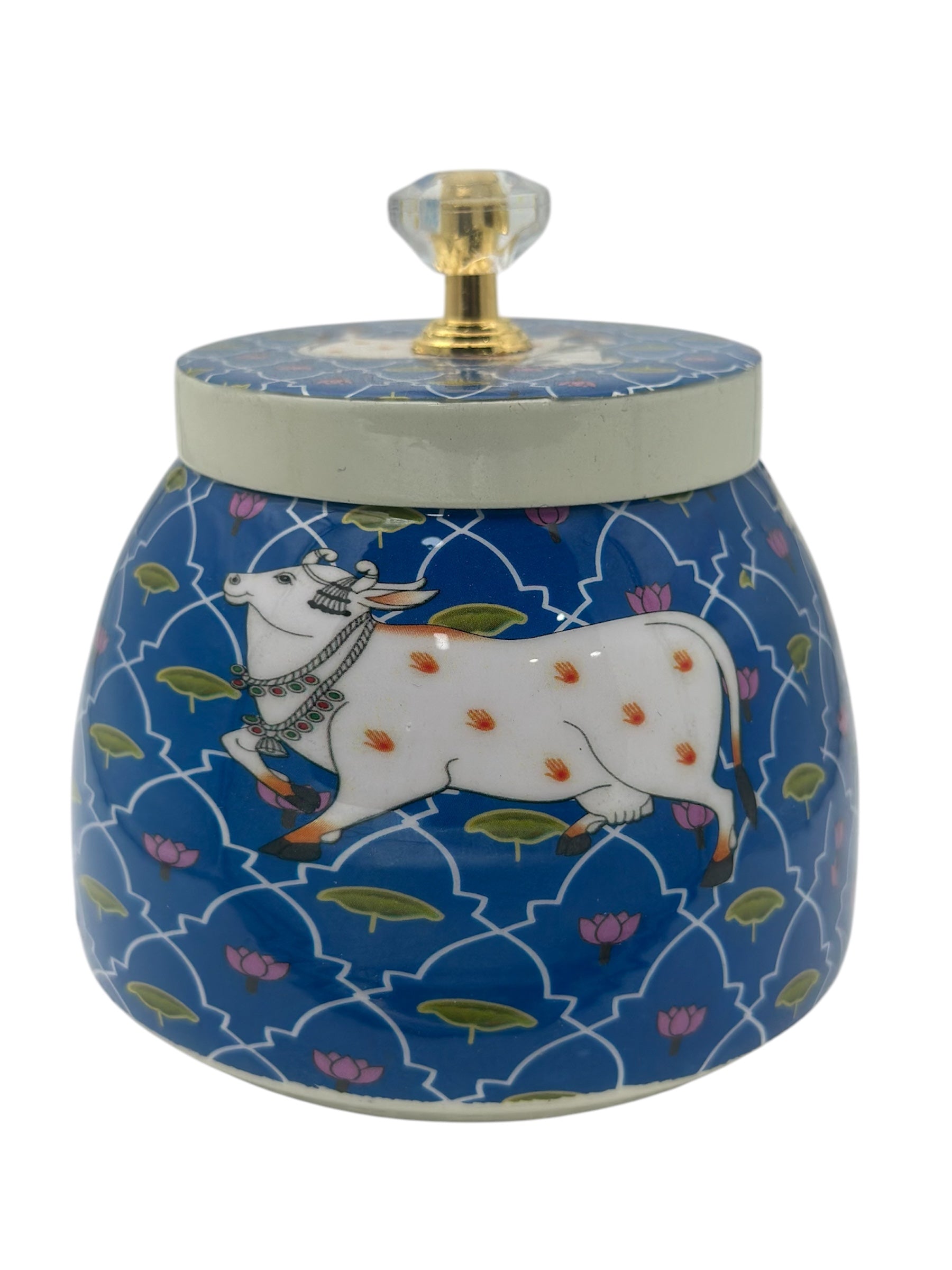 LIME 4" Round Shape Metal Gifting Storage Container Pichwai Jar Box (Random Color Design)