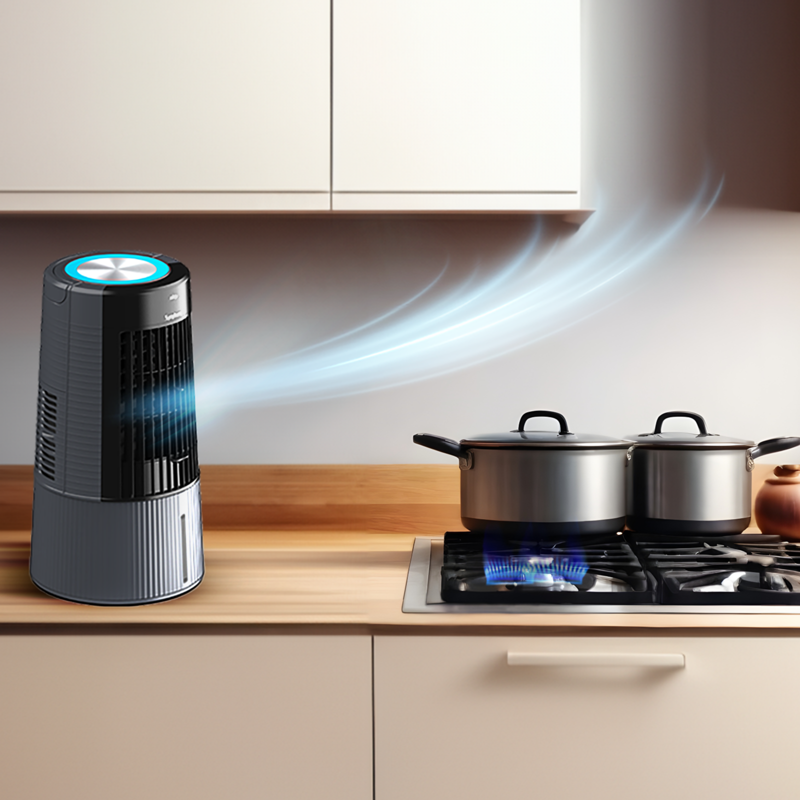 Symphony Duet-i Personal Kitchen Cooling Fan For Home and Office Tabletop with Honeycomb Pad, Powerful Blower, Auto Rotation and Low Power Consumption (6L, Grey)