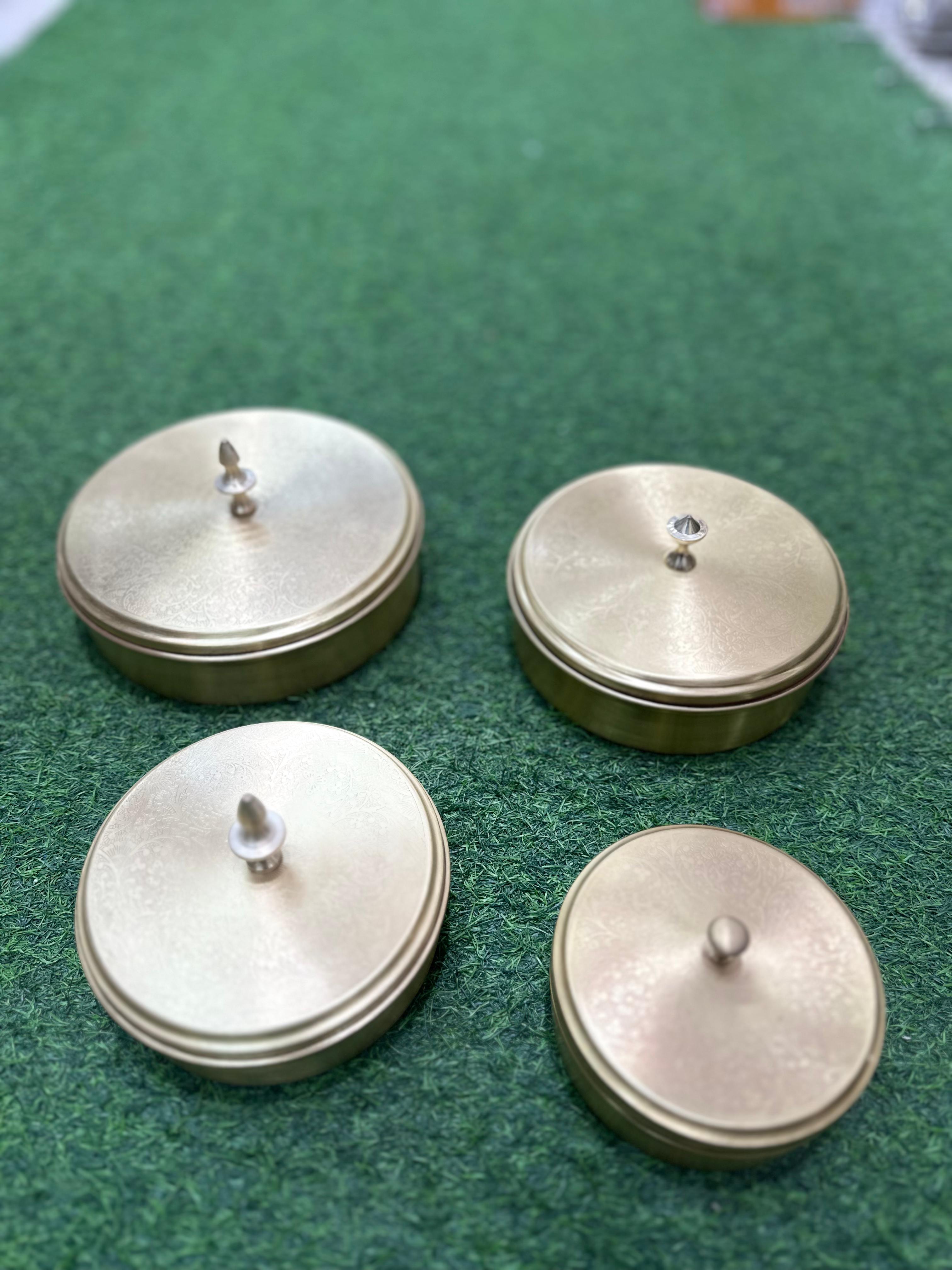 LIME Pure Brass Masala Box Set with Brass Spoon Container