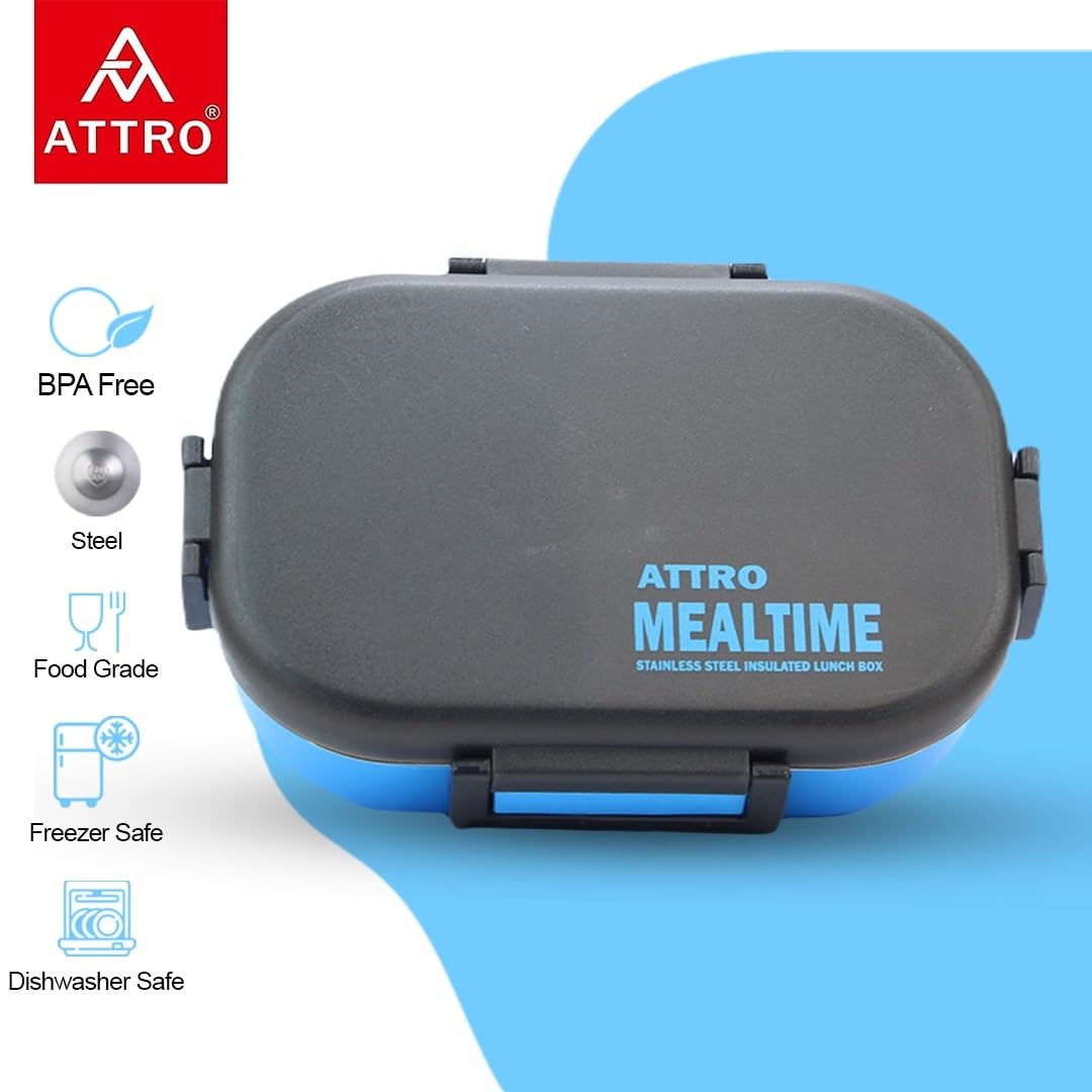 Meal Time Stainless Steel Insulated Airtight Leak-Proof Lunch Box for Office, School, Picnic, 800 Ml Multi Color