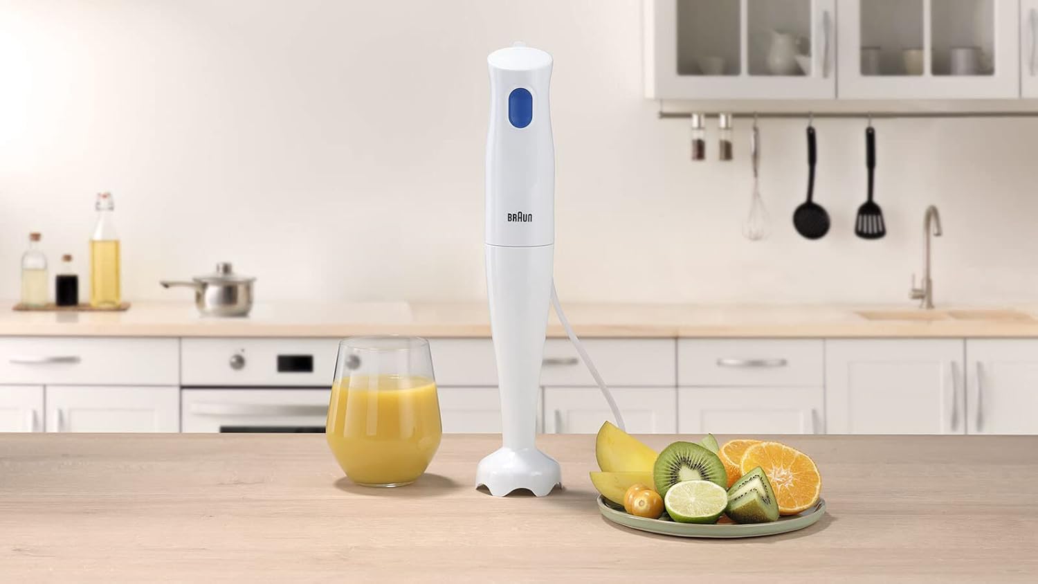 Braun MultiQuick 1 Hand Blender 450W with EasyTwist Technology, Lightweight, Stainless Steel, BPA-Free for Baby Food, Chutney, Puree, Lassi, Smoothie, Soup, Shake (MultiQuick 1 White