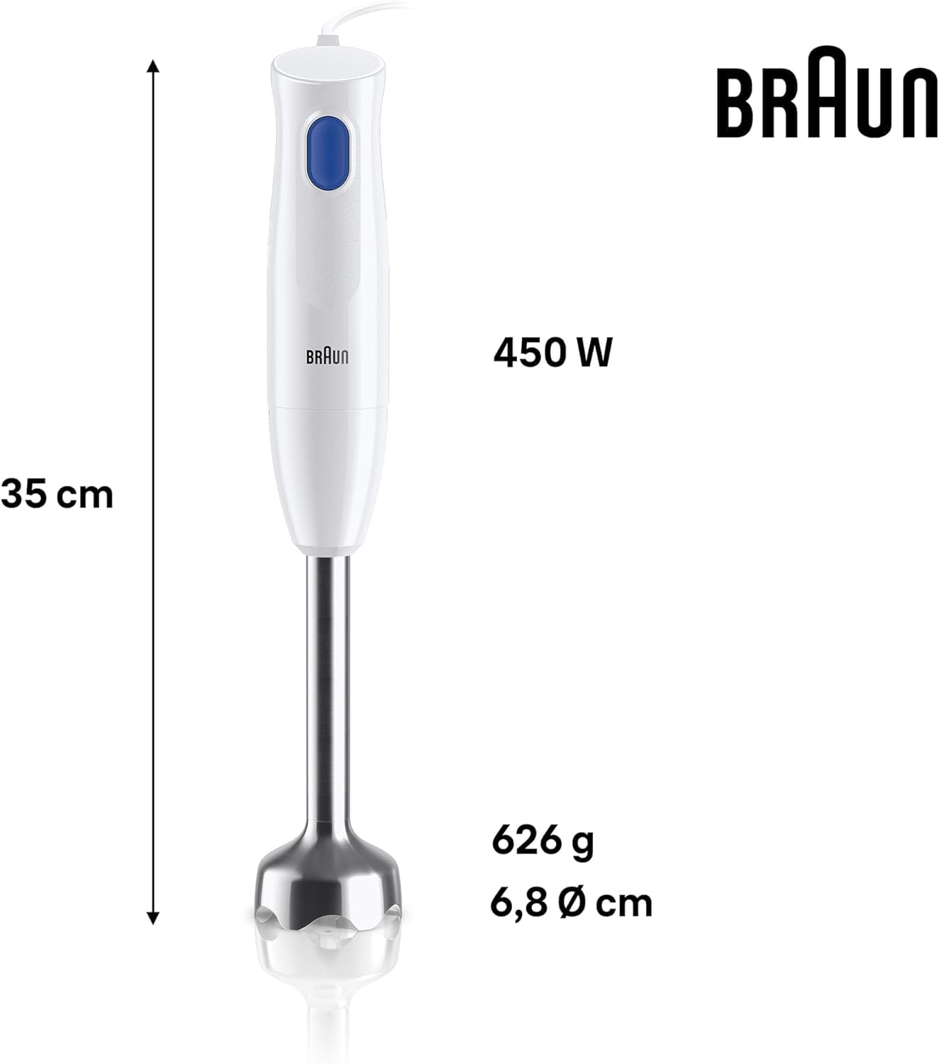 Braun MultiQuick 1 Hand Blender 450W with Beaker, Chopper, Whisk, EasyTwist Technology, Lightweight, Stainless Steel for Chopping, Baby Food, Chutney, Purees, Lassi, Smoothie,Soup, Shake MQ10.202M