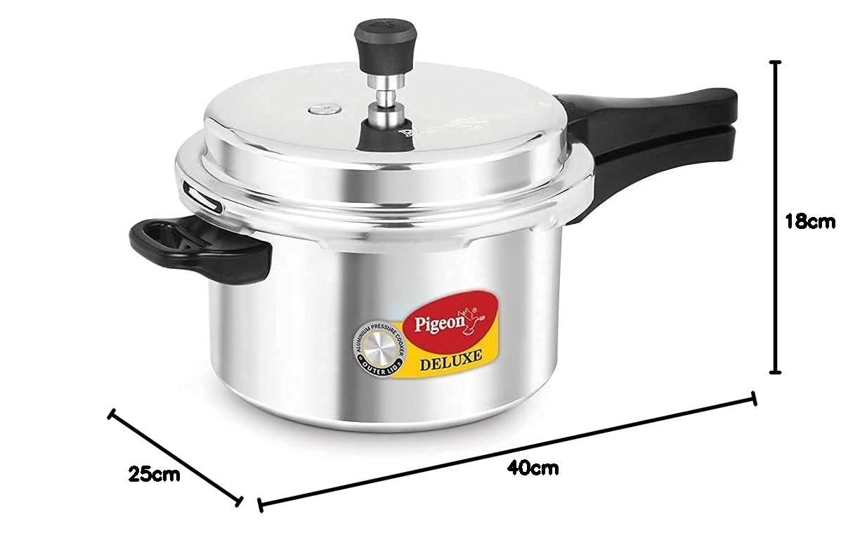 Pigeon Deluxe Aluminium Outer Lid Pressure Cooker, Silver