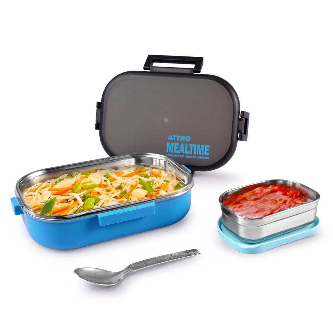 Meal Time Stainless Steel Insulated Airtight Leak-Proof Lunch Box for Office, School, Picnic, 800 Ml Multi Color