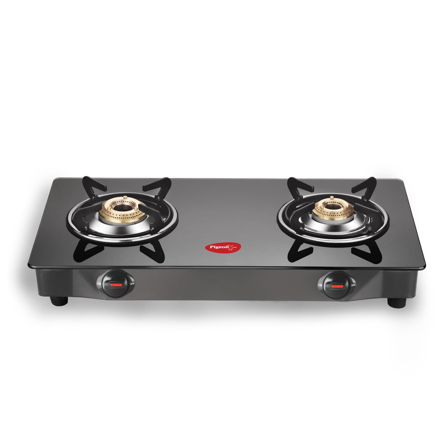 Pigeon Ayush BLK 2 Burner Glass Manual Gas Stove (2 Burners), Black