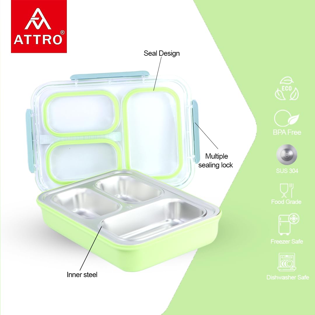 Lunch Express 3 Lunch Box Comes with 3 Detachable Inner Steel Compartments-Leakproof,BPA-Free Lunch Box for Fresh Meals On-The-Go Ideal for School, Office, and Travel-Multi Color-1200ml