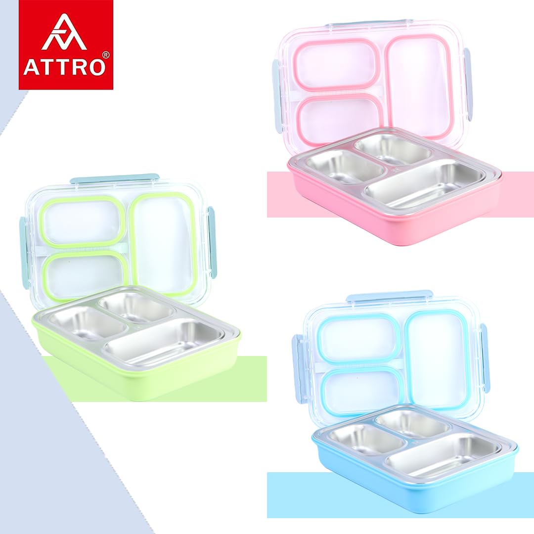 Lunch Express 3 Lunch Box Comes with 3 Detachable Inner Steel Compartments-Leakproof,BPA-Free Lunch Box for Fresh Meals On-The-Go Ideal for School, Office, and Travel-Multi Color-1200ml
