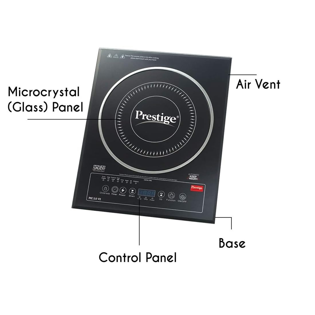 Prestige PIC 2.0 V2 2000-Watt Induction Cooktop with Touch Panel |Radiant|Black
