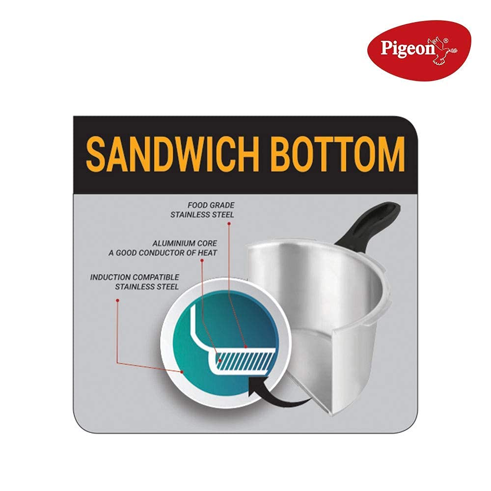 PIGEON Inox Stainless Steel 5 Litre (14046), Induction Base Pressure Cooker, Outer Lid, Silver