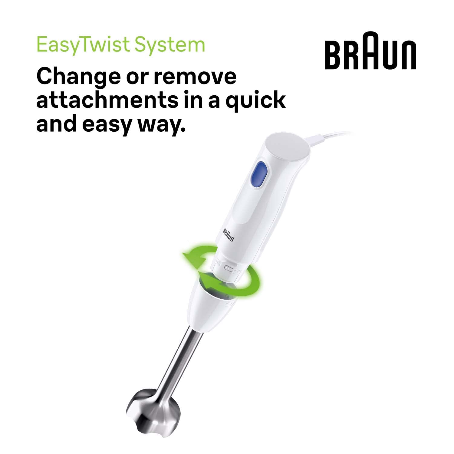 Braun MultiQuick 1 Hand Blender 450W with 600ml Beaker, EasyTwist Technology, Lightweight, Stainless Steel, BPA-Free for Baby Food, Chutney, Puree, Lassi, Smoothie, Soup, Shake MQ10.001M