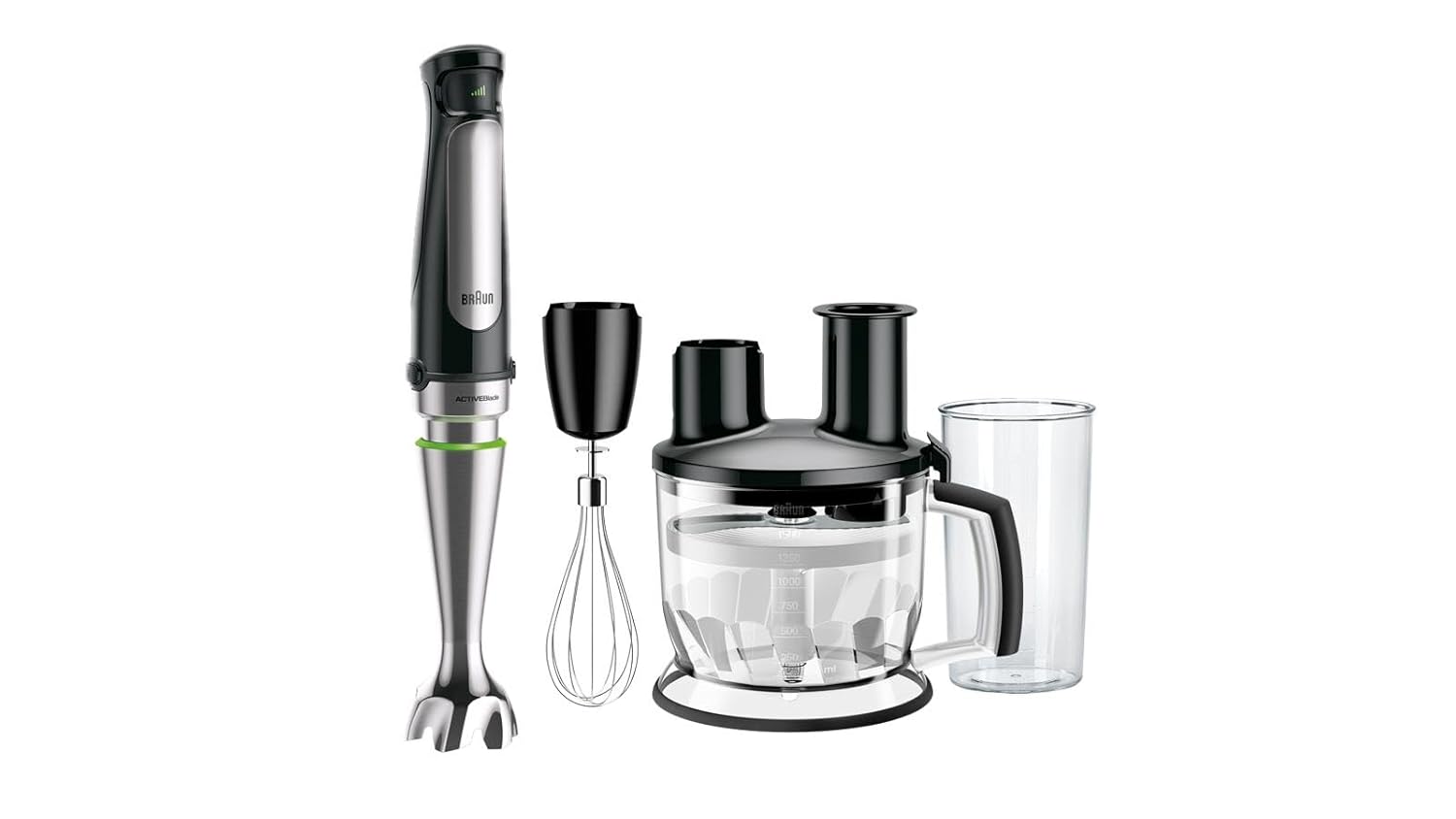 Braun MultiQuick 7 Hand Blender 1000W with Beaker, 1.5L Food Processor, Whisk, ActiveBlade, Easy SmartSpeed, PowerBell Plus, SplashControl for Dough Making, Chopping, Masala Grinding, Smoothie MQ7075X