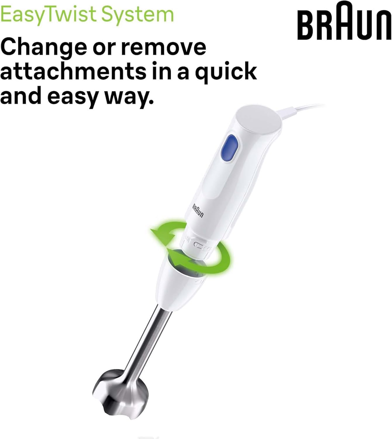 Braun MultiQuick 1 Hand Blender 450W with Beaker, Chopper, Whisk, EasyTwist Technology, Lightweight, Stainless Steel for Chopping, Baby Food, Chutney, Purees, Lassi, Smoothie,Soup, Shake MQ10.202M