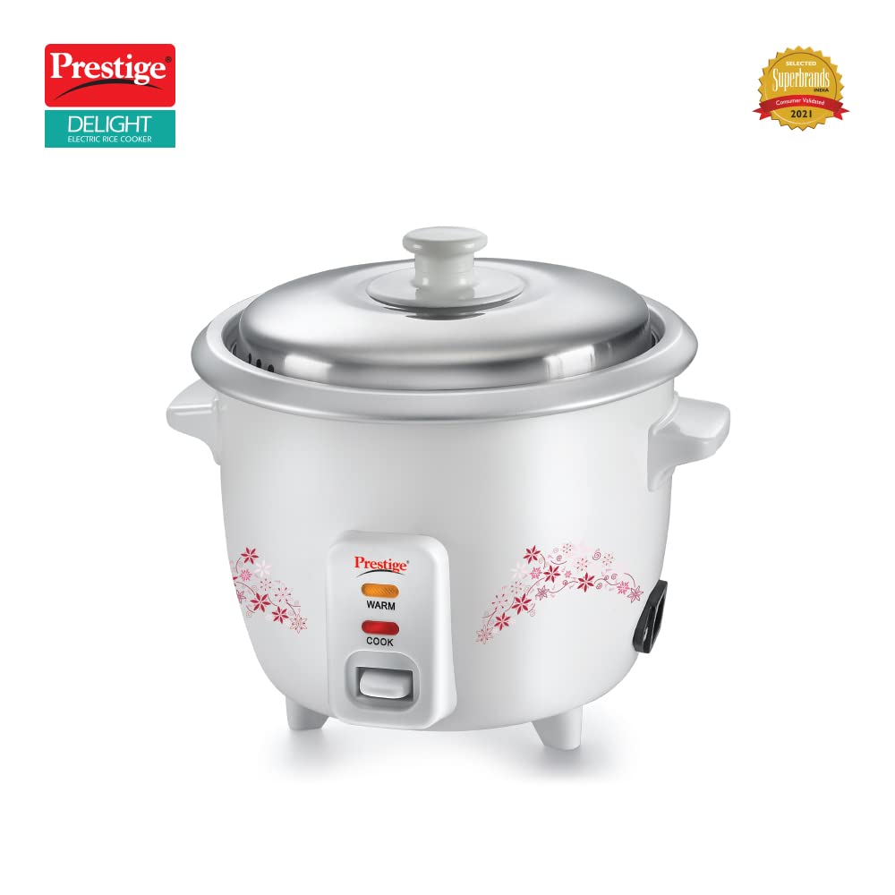 Prestige Delight PRWO 1.5 L Electric Rice Cooker|Detachable power cord|Durable body|Cool touch handles|White| Raw capacity-0.6L|Cooked capacity-1.5 L|Cooks for a family of 4 to 5 members