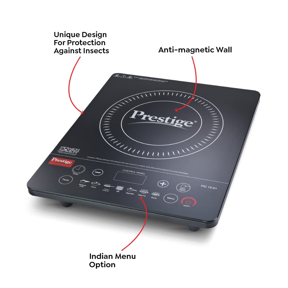 Prestige Pic 15.0+ 1900-Watt Induction Cooktop (Tempered Glass, Black)