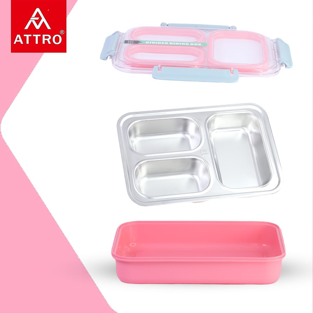 Lunch Express 3 Lunch Box Comes with 3 Detachable Inner Steel Compartments-Leakproof,BPA-Free Lunch Box for Fresh Meals On-The-Go Ideal for School, Office, and Travel-Multi Color-1200ml