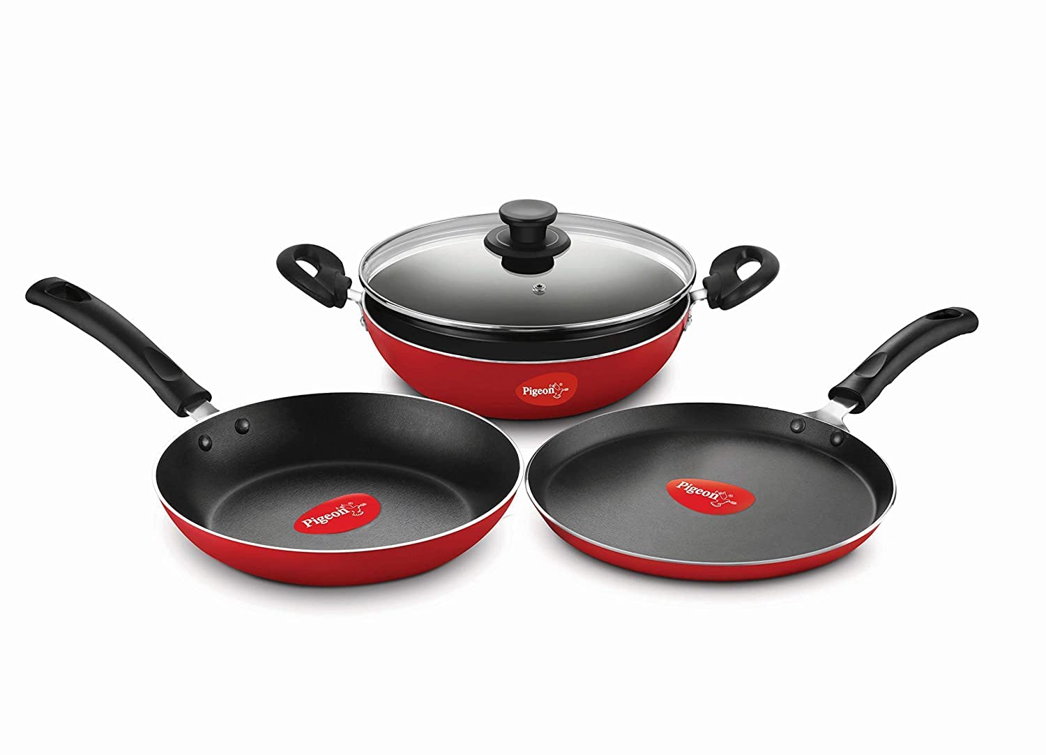 Pigeon Vita 4 PC Non Stick Cookware Set, Red