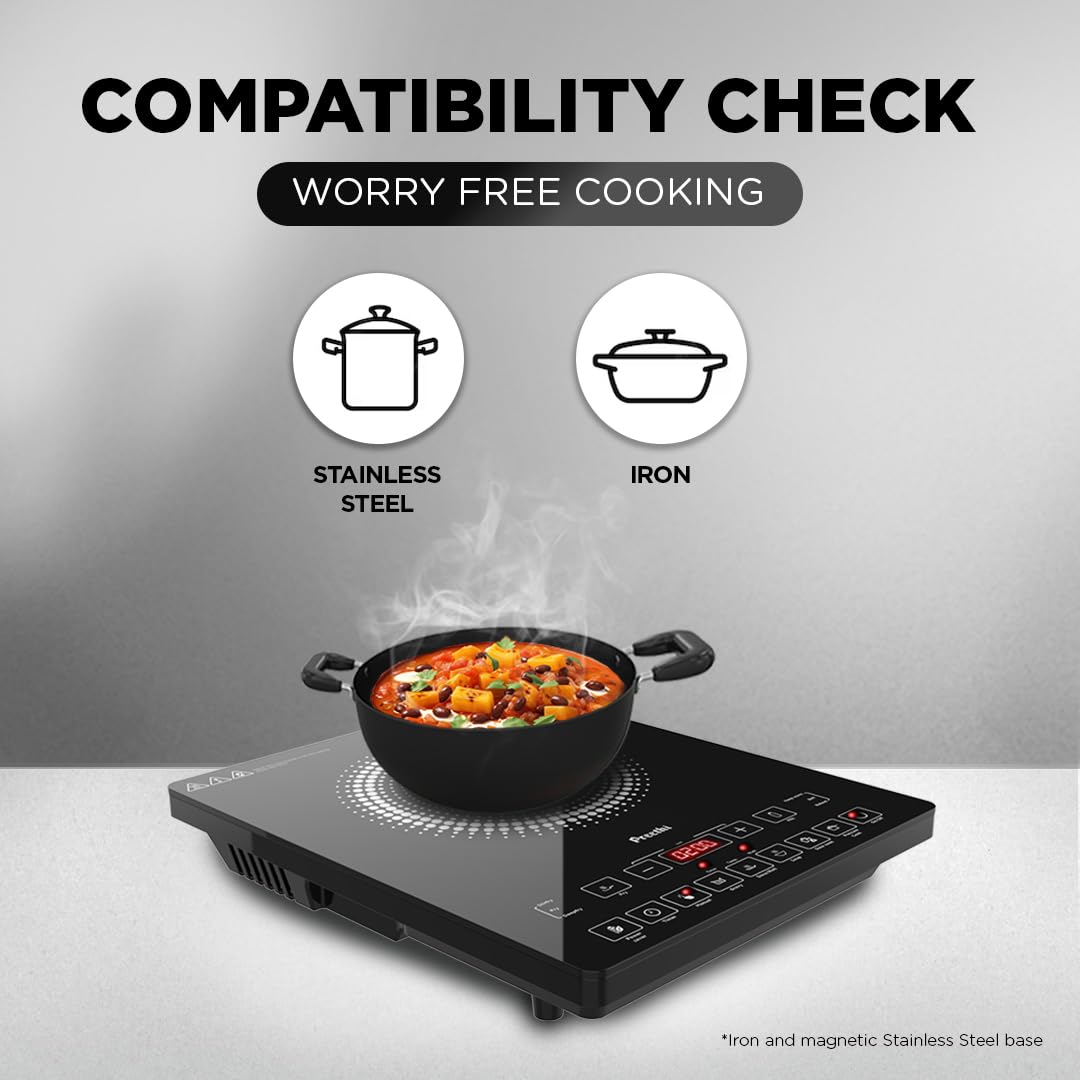 Preethi Indicook IC125 | 2100-Watt Induction Cooktop | Fast Gas-Free Cooking | No LPG Required || 3 Year Coil Warranty | Voltage surge protetion | Preset Indian Menus | Crystal Glass Plate | Black