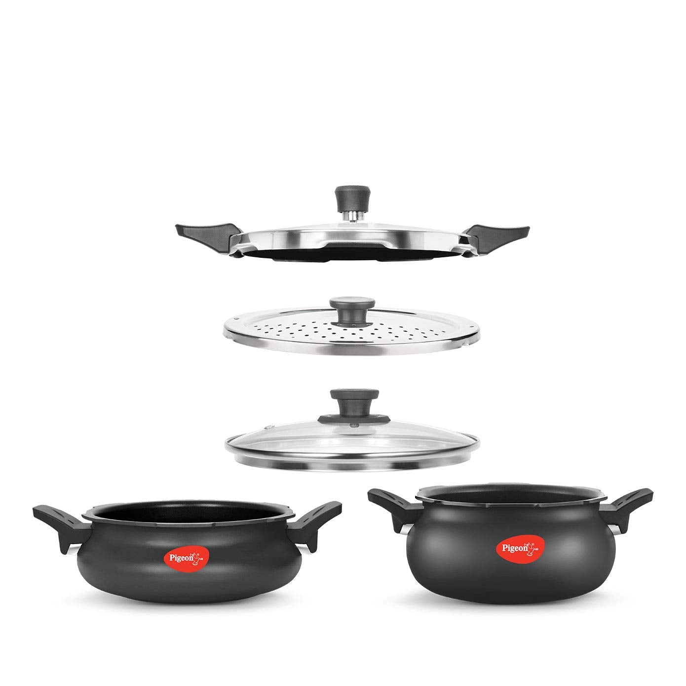Pigeon All in One Ceramic Super Outer Lid Cooker, Black/Transparent - Aluminium & Stainless Steel