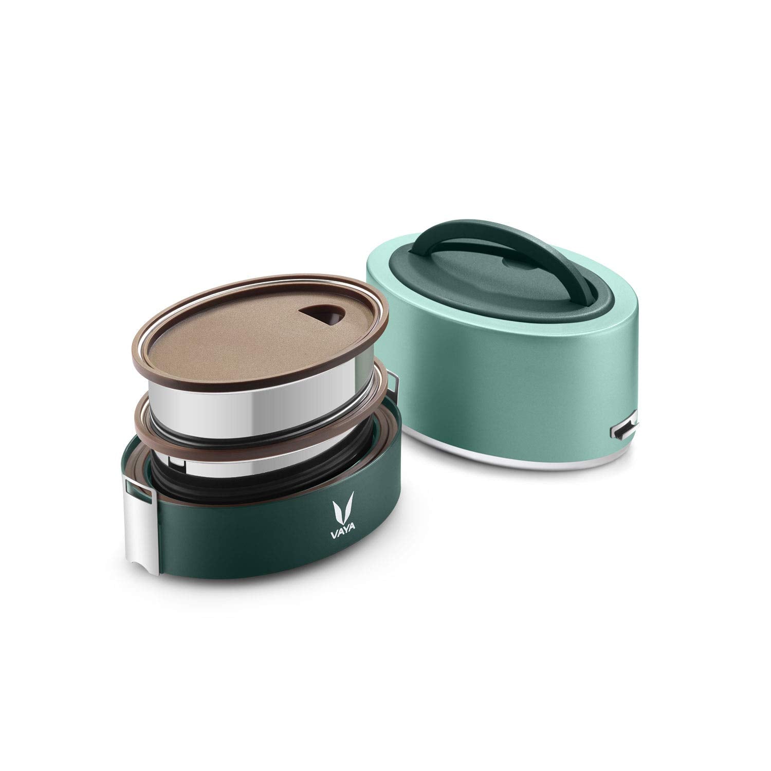 VAYA TYFFYN Lunch Box for Kids for School, Polished Stainless Steel Tiffin Box Without BagMat, 600ml Insulated Tiffin Box for Office; with 2 Containers, Hot Lunch Box