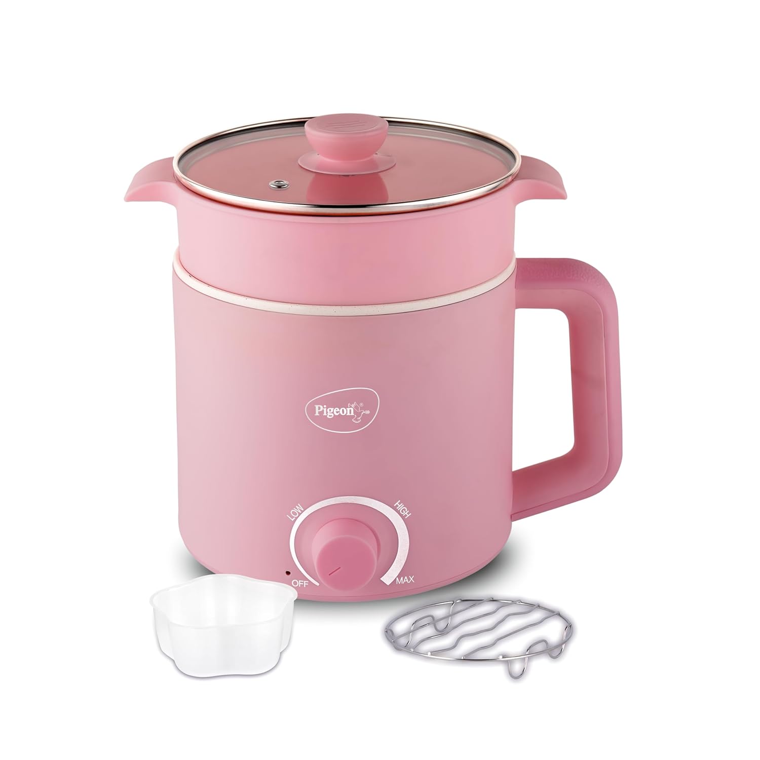 Pigeon Swift Plus Multi-Cook Kettle 1.5L, with Stainless Steel Steamer, Egg Rack - Blue | Double Layered | Food Grade Stainless Steel Inner wall | Glass Lid | Auto Shut-off