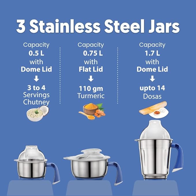 Preethi Blue Leaf Gold Mixer Grinder 750 Watt with 3 Jars (White)
