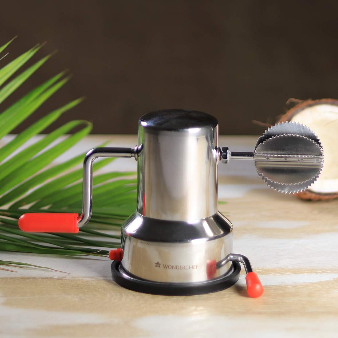 Stainless Steel Coconut Scraper for Kitchen, Vacuum Base, Rotatable Handle, Manual Operation, Silver
