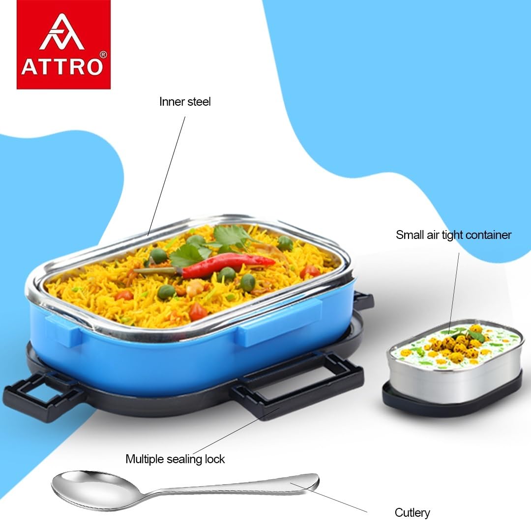 Meal Time Stainless Steel Insulated Airtight Leak-Proof Lunch Box for Office, School, Picnic, 800 Ml Multi Color