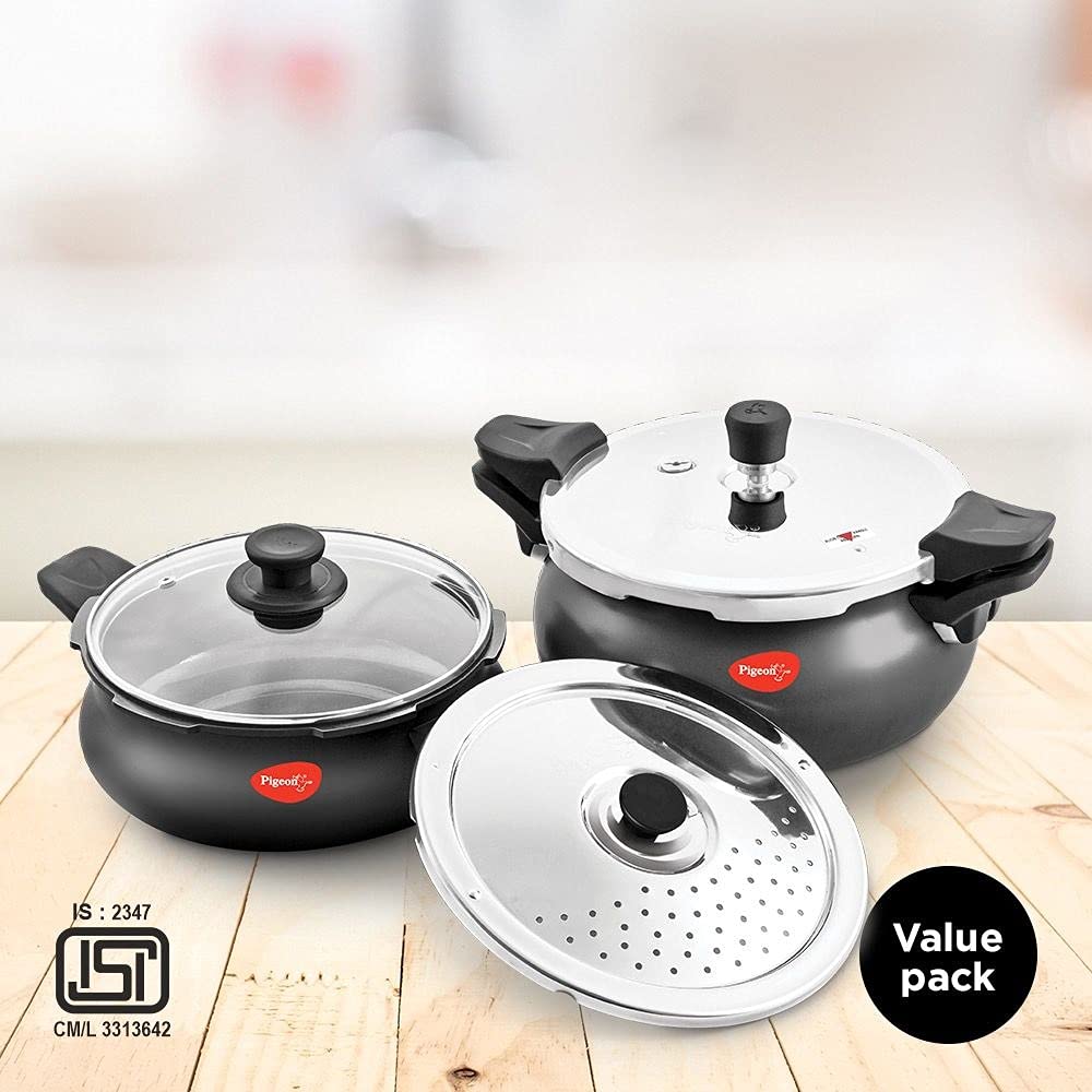 Pigeon All in One Ceramic Super Outer Lid Cooker, Black/Transparent - Aluminium & Stainless Steel