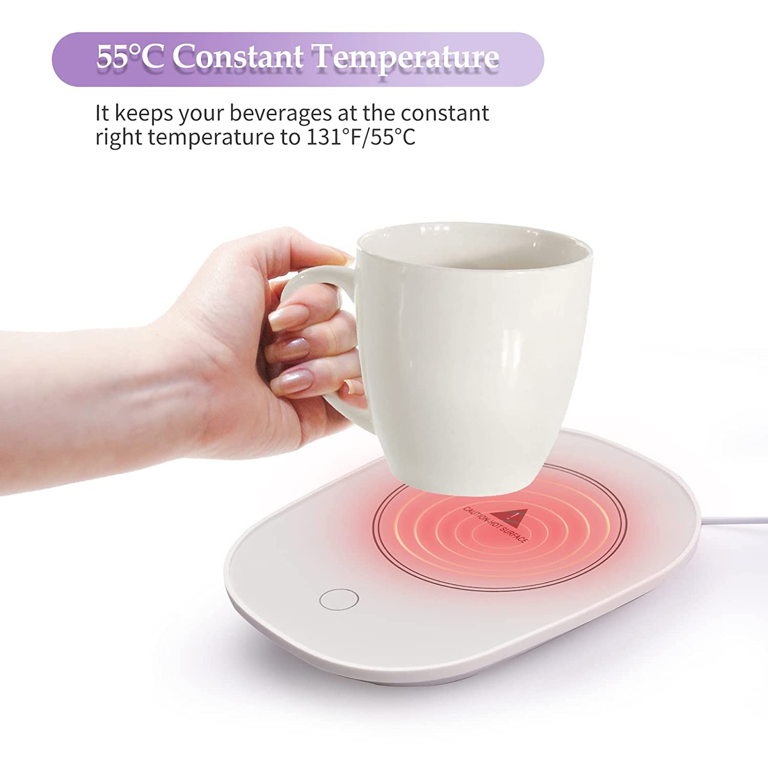 Remaxx Smart 16W Coffee & Tea Mug Warmer Plate With 2 350ml Ceramic Mug, 2 Lids & 2 Stirring Spoon| Auto On/Off | Touch Control | 2 Round Pin Plug | Maintains Temperature (Does Not Boil) (Coffee Warmer Plate + 2 Mug + 2 Coaster + 2 Stirring Spoon)