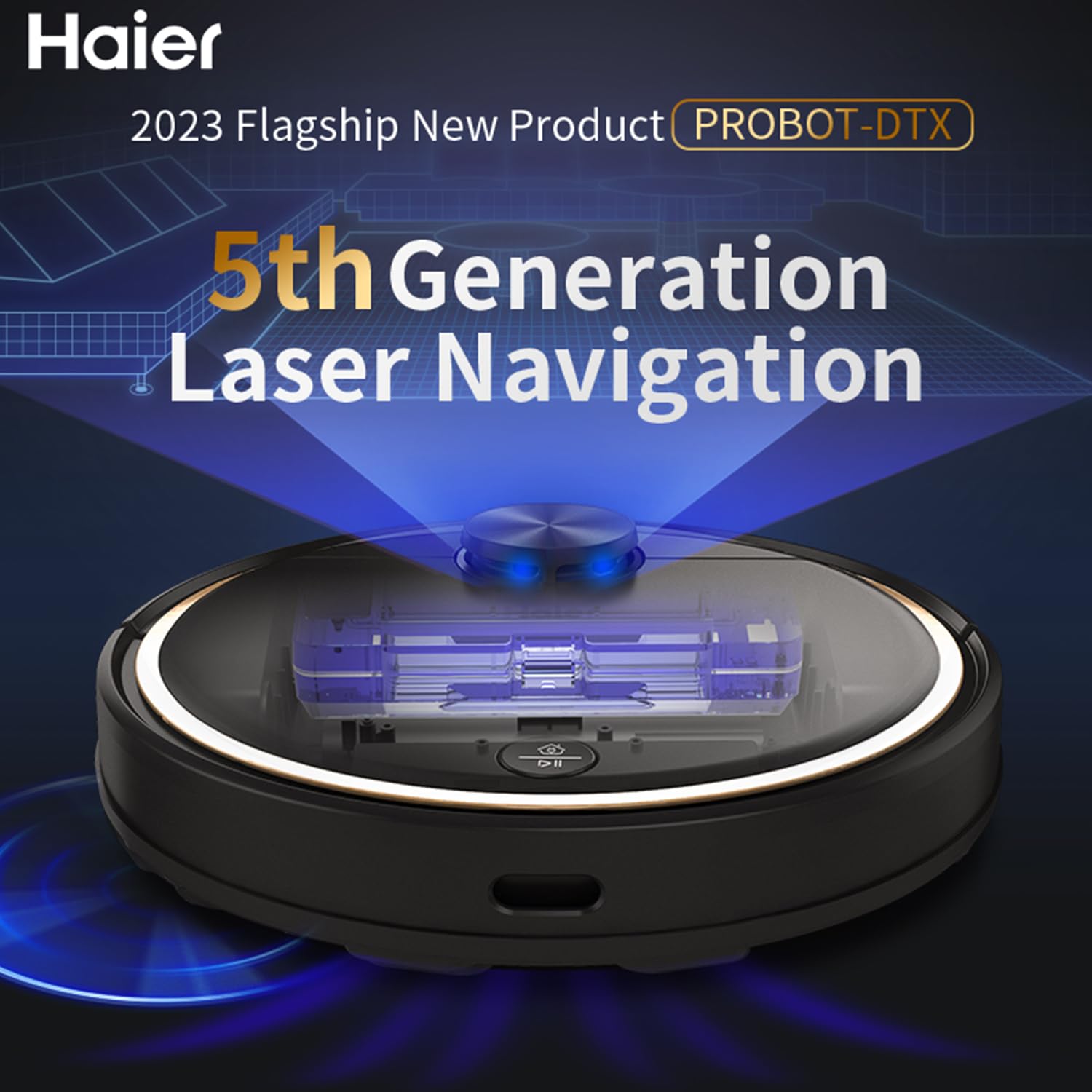 Haier PROBOT-DTX Robotic Vacuum Cleaner for Home & Office, Laser Navigation, Memory Mapping, BLDC Motor, 5000pa Suction, 3200mAh Battery, Ultra Thin, App+TV Control w/Alexa & Google Assistant(Black)