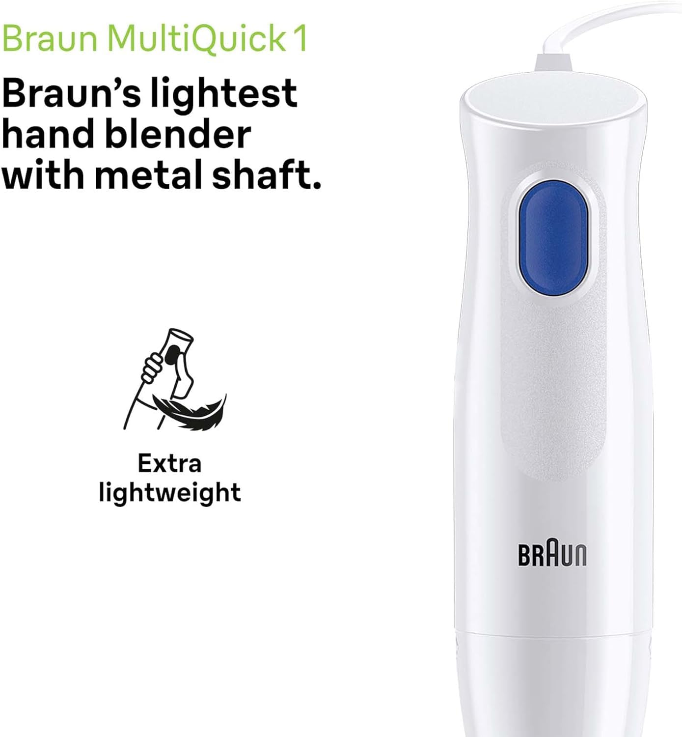 Braun MultiQuick 1 Hand Blender 450W with Beaker, Chopper, Whisk, EasyTwist Technology, Lightweight, Stainless Steel for Chopping, Baby Food, Chutney, Purees, Lassi, Smoothie,Soup, Shake MQ10.202M
