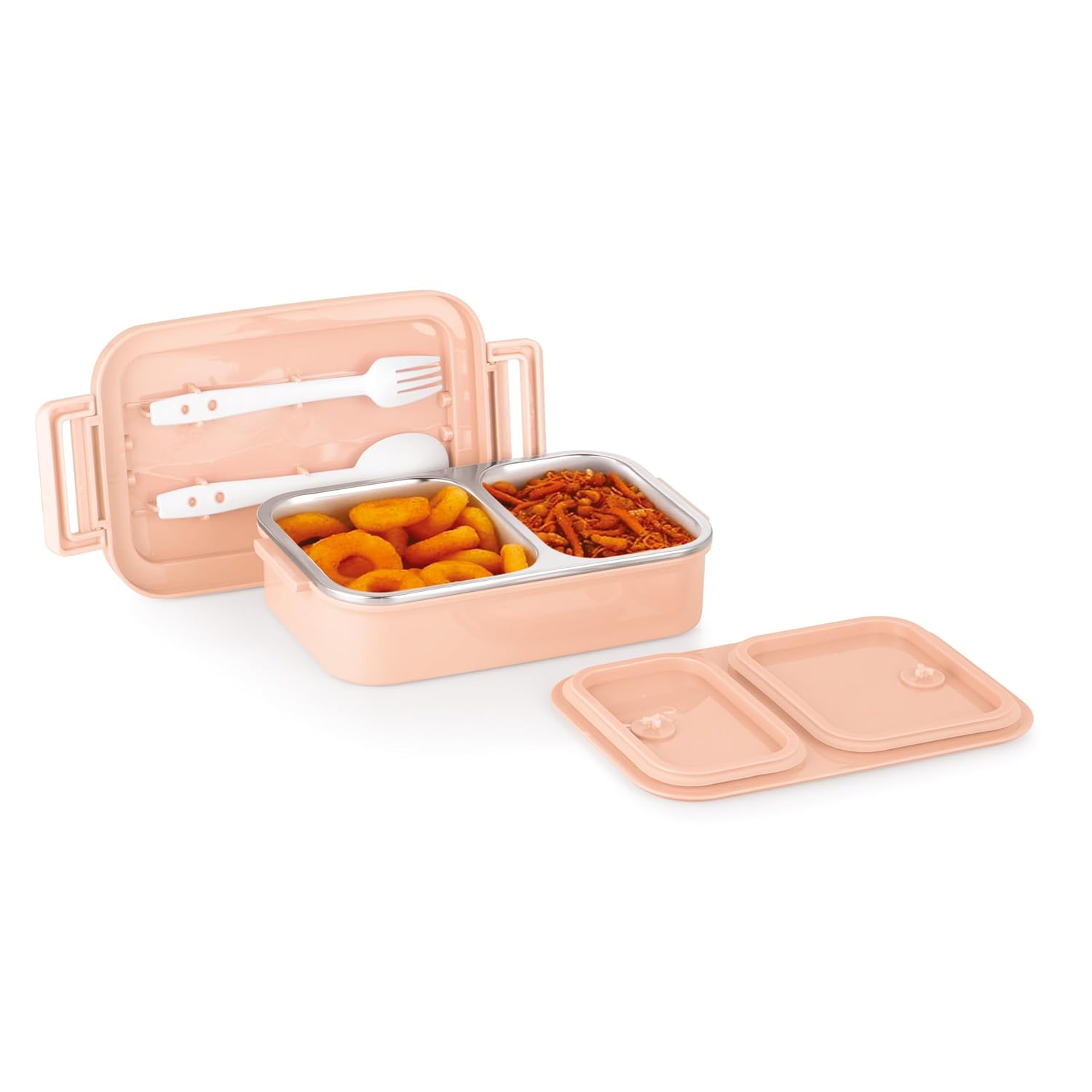 Taste Buddy Insulated Lunch Box with 2 Compartment 1 Spoons,/fork Stylish Lid with Easy Carrying Handle,1 Seprate Internal Lid Perfect for School,Office-800Ml (Multi color)