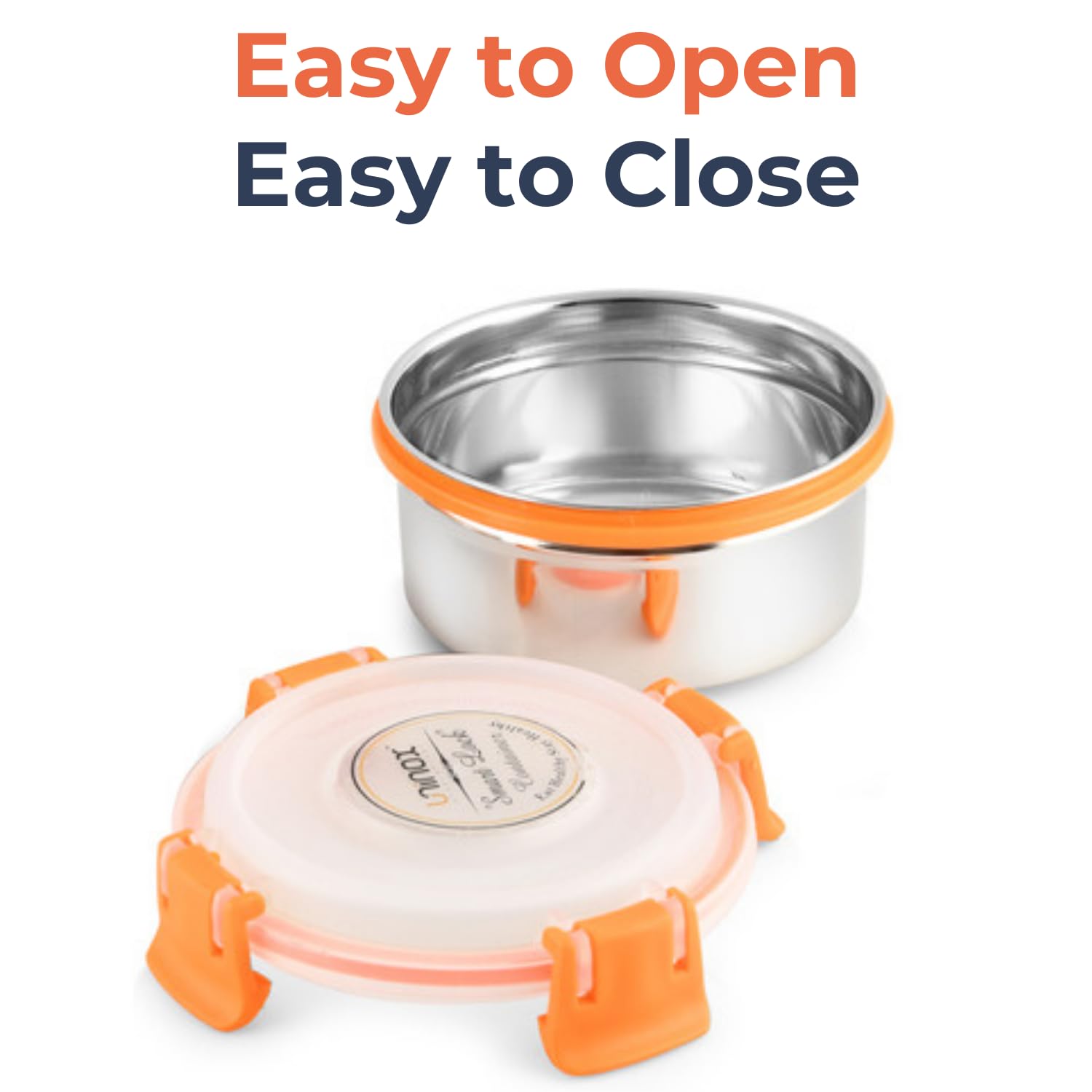 uninox Trendy Stainless Steel Lunch Box Set of 3 Pcs (300ml, 300ml, 450ml) with 1 Steel Spoon for Office, Picnic, Student | BPA Free | Orange | Leak Proof | Hot Food