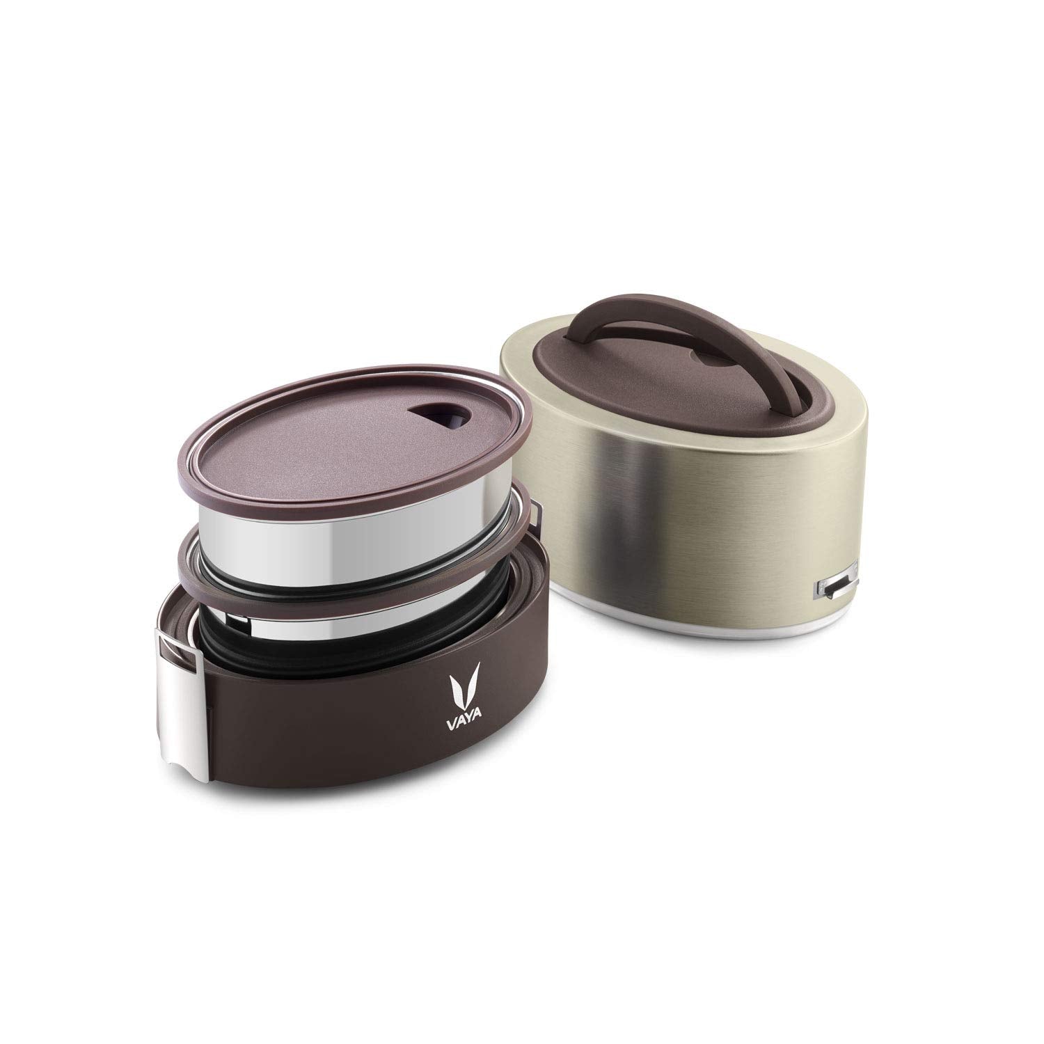 VAYA TYFFYN Lunch Box for Kids for School, Polished Stainless Steel Tiffin Box Without BagMat, 600ml Insulated Tiffin Box for Office; with 2 Containers, Hot Lunch Box