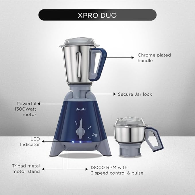 Preethi Xpro Duo Mixer Grinder 1300 Watt with 2 Jars